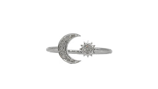 Anillo de oro blanco de 14 quilates con forma de luna y estrella de diamantes de 0,06 quilates, tamaño 6,5