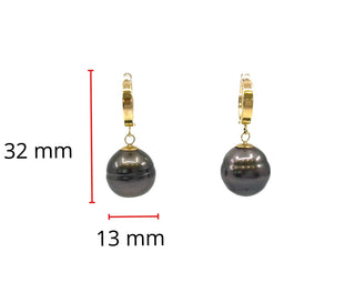 Aretes colgantes de perlas de Tahití de oro amarillo de 14 quilates con cierre de aro