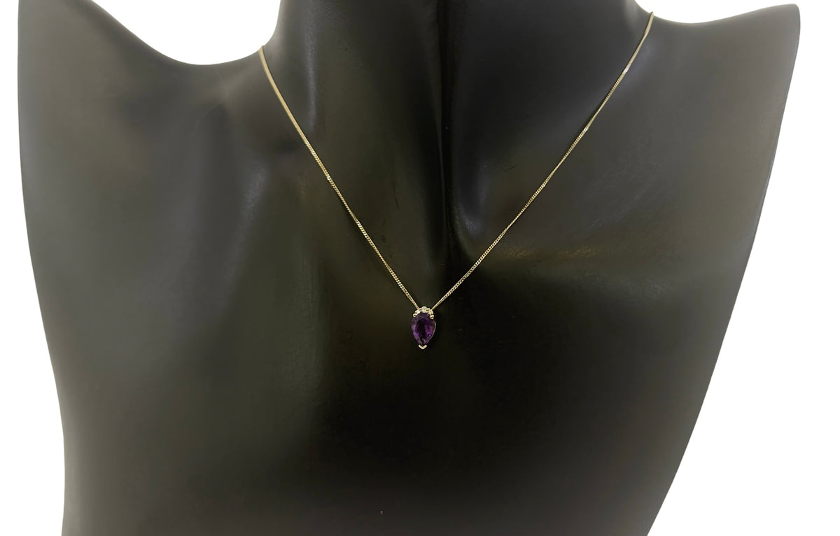 10K Yellow Gold Amethyst and Diamond Pendant, 18&quot;