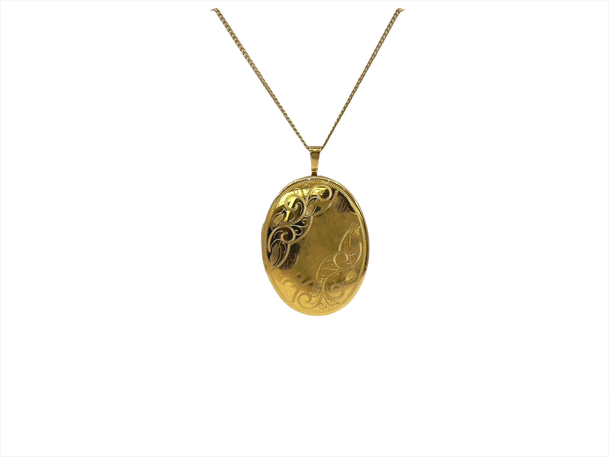 Gold Plated on 925 Sterling Silver Oval Shaped Locket with Filigree Design - 26mm x 21mm
