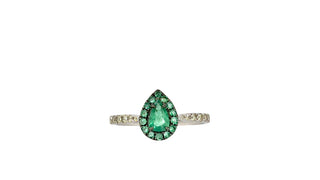 10K White Gold 0.45cttw Pear Cut Emerald and 0.18cttw Diamond Halo Ring