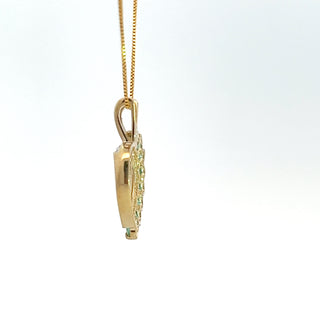 10K Yellow Gold 0.03 cttw Diamond and Emerald Heart Pendant, 18"