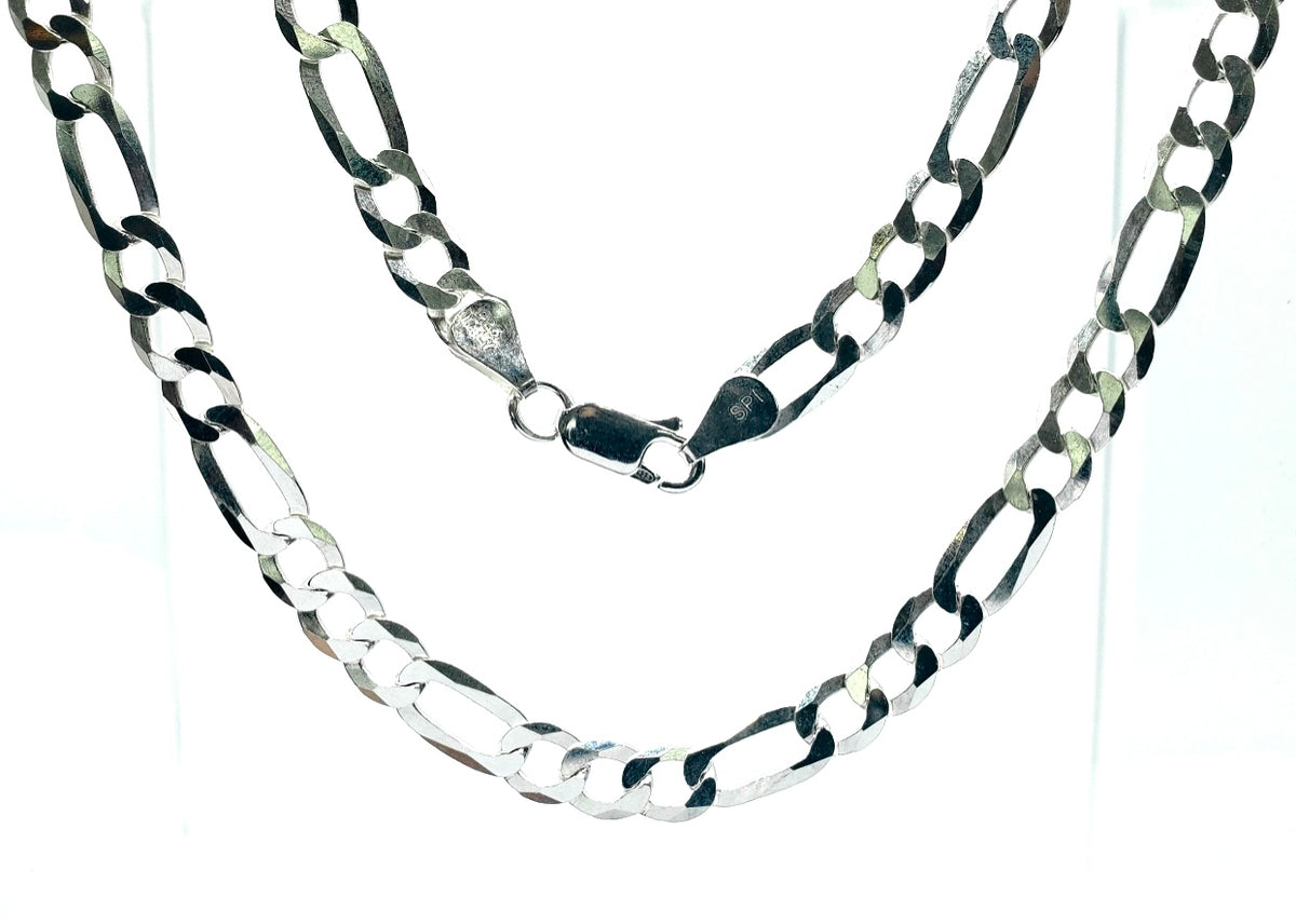 925 Sterling Silver Polished Figaro Diamond Cut Chain - 22 Inches