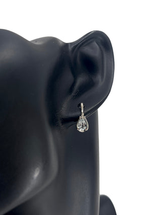 10K White Gold 0.70cttw Genuine Aquamarine Pear Cut & 0.03cttw Diamond Stud / Dangle / Drop Earrings