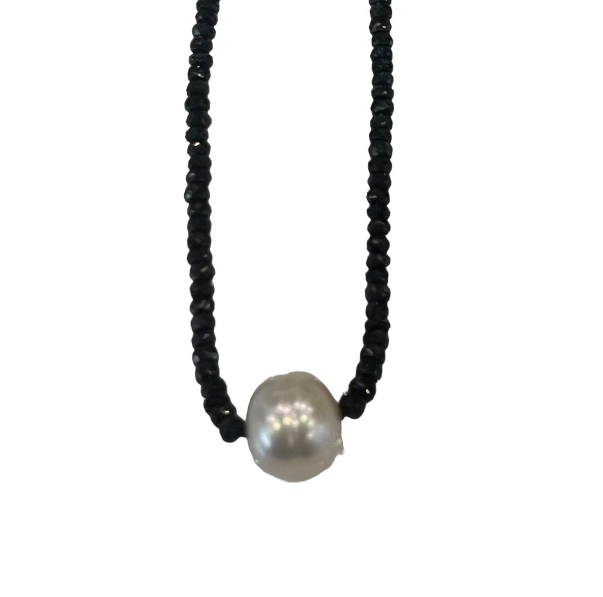 18K White Gold Faceted Sapphire Bead and South Sea Pearl Strand - 18&quot;