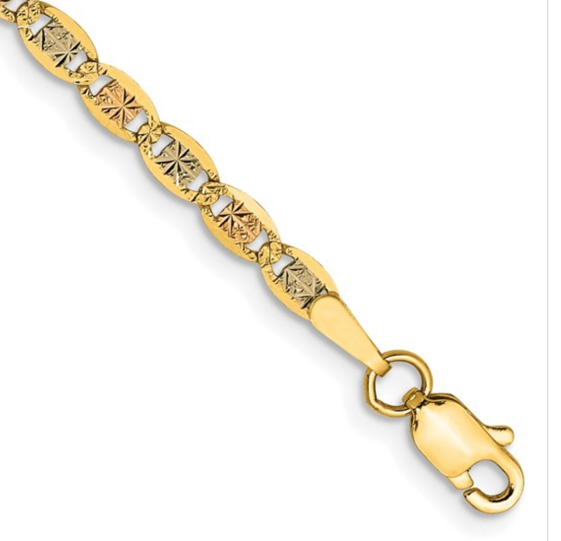 14K 2.75mm Tri-color Pavé Valentino with Lobster Clasp