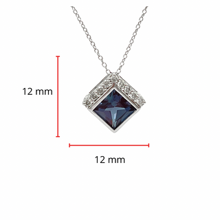 10K White Gold 6.0mm Created Alexandrite & 0.14cttw Diamond Pendant, 17"
