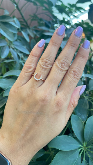 Anillo de herradura de diamantes de 0,14 quilates en oro rosa de 14 quilates, talla 6,5