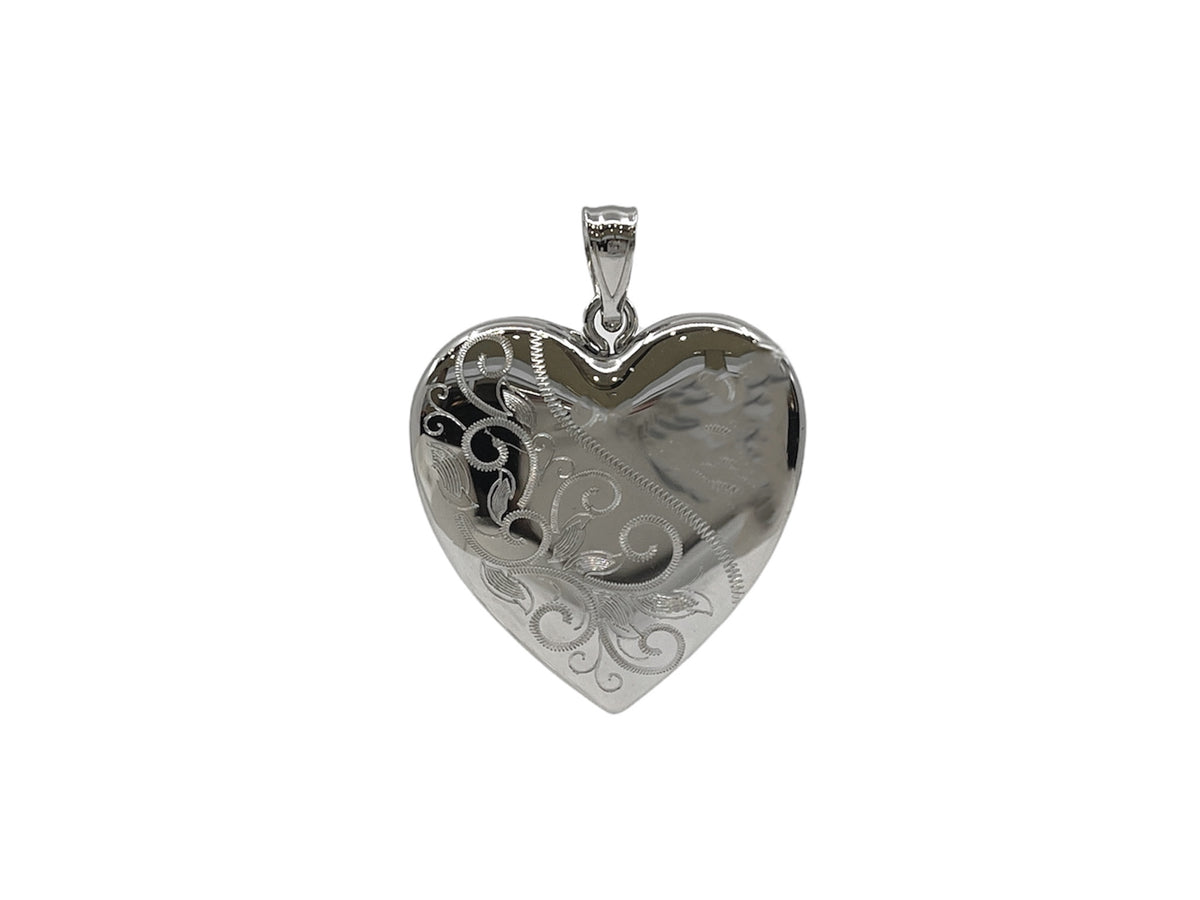 Medallón en forma de corazón de media filigrana de plata de ley 925 - 24 mm x 26 mm