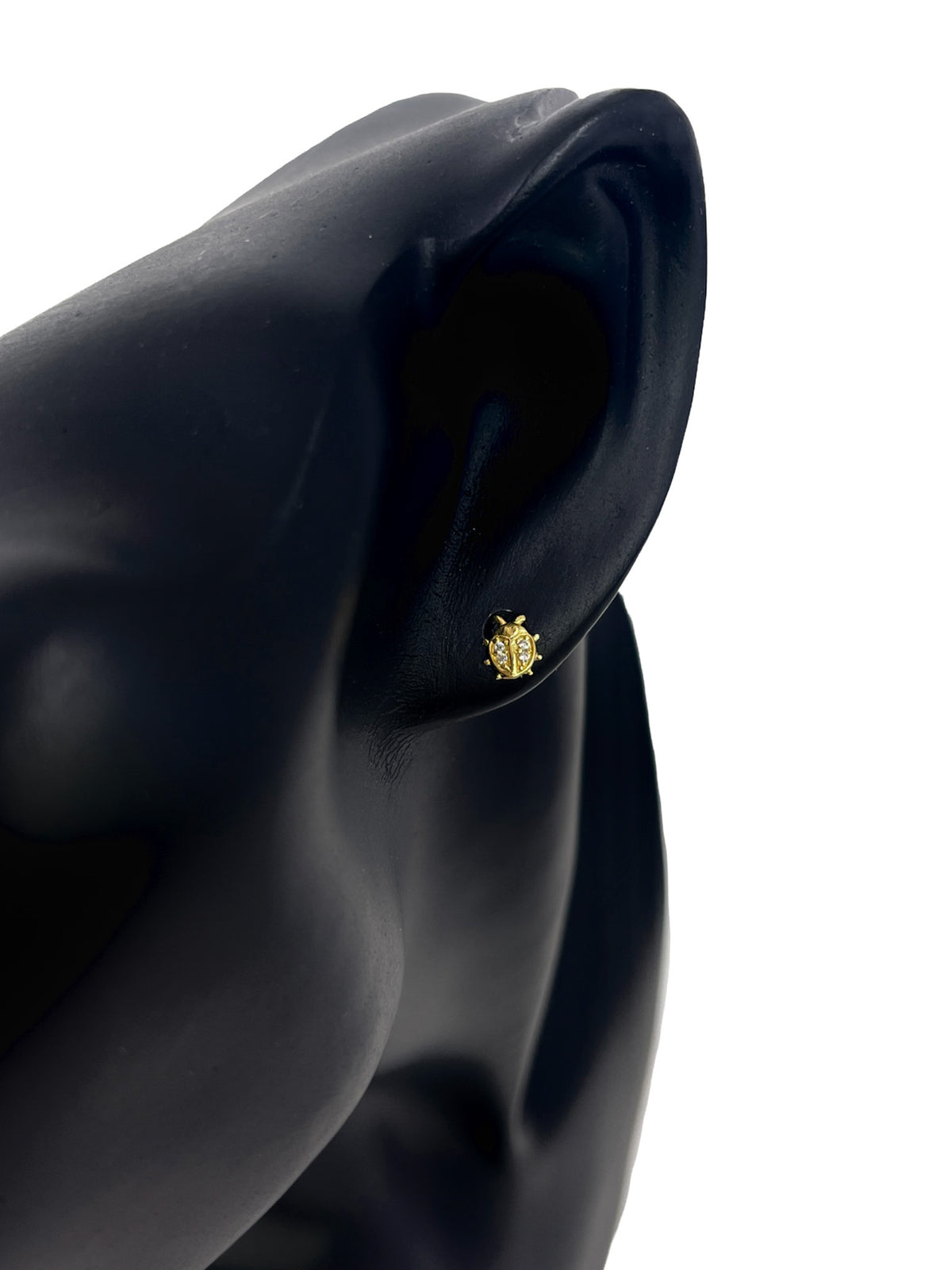 10K Yellow Gold Cubic Zirconia Ladybug  Stud Earrings with Screw Backs - 6.0 x 5.5mm