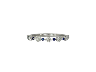 Anillo de oro blanco de 18 k, paladio (hipoalergénico), zafiro azul y diamante canadiense de 0,42 quilates, tamaño 6,5