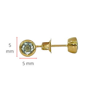 10K Yellow Gold 4.0mm Round Cut Aquamarine Bezel Set Stud Earrings