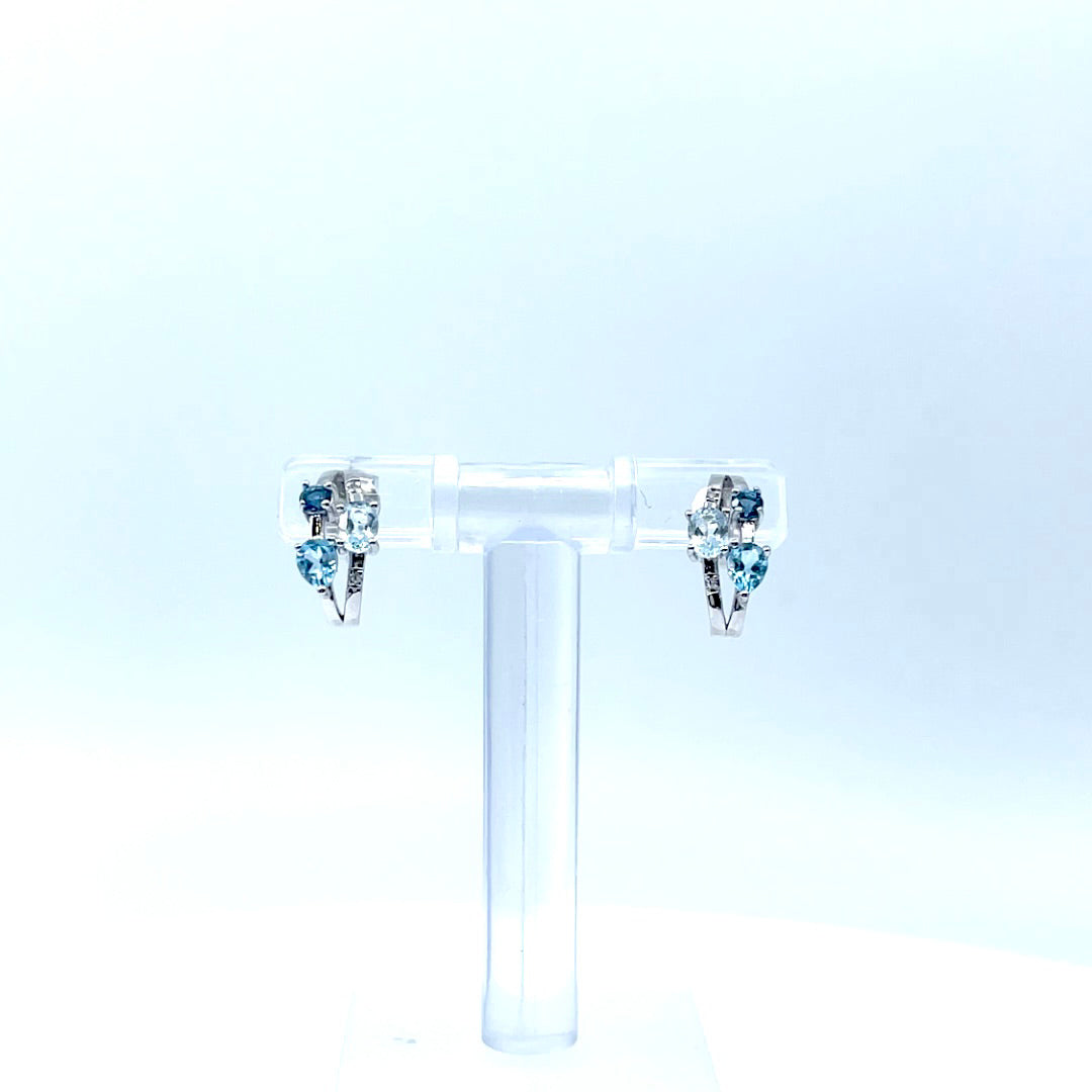 Pendientes de topacio azul, aguamarina y diamantes