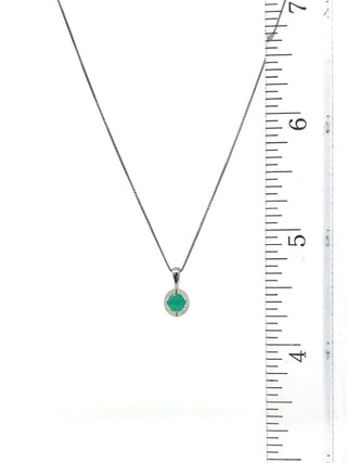 10K White Gold Emerald Pendant, 18"