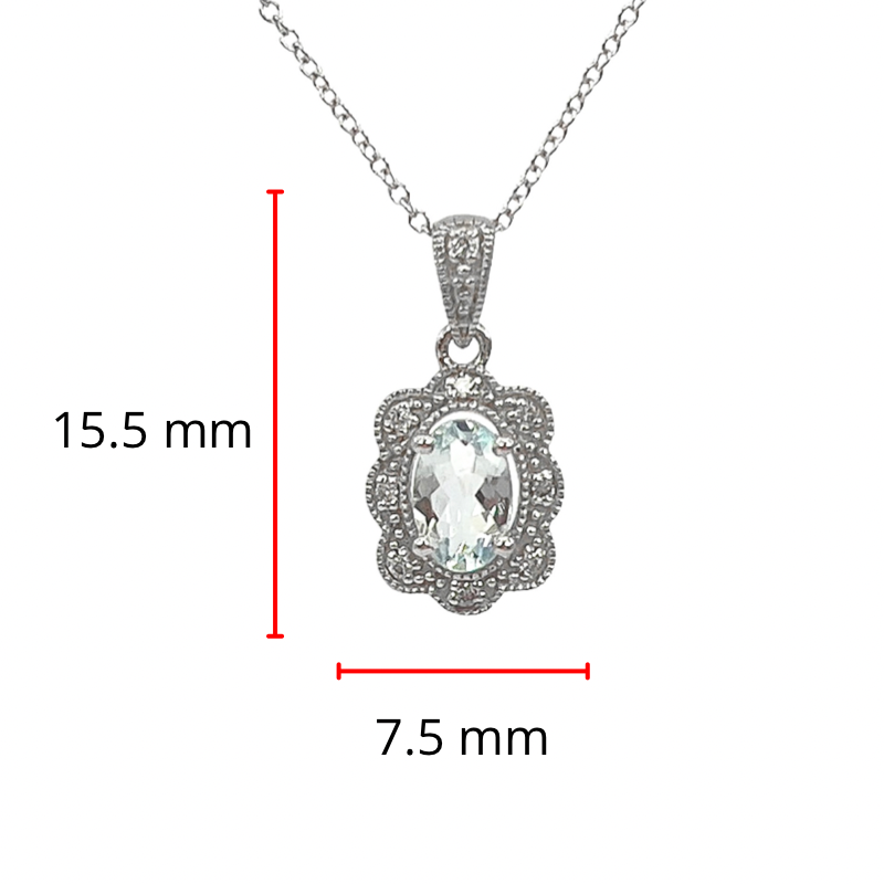 10K White Gold 0.35cttw Aquamarine and 0.039cttw Diamond Pendant - 18&quot;