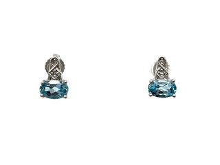 10K White Gold 1.20cttw Genuine Blue Topaz and 0.02cttw Diamond Earrings