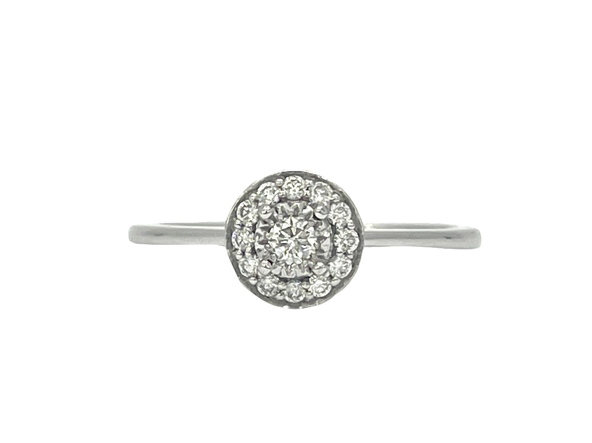 Anillo de compromiso con halo de diamantes de 0,19 quilates en oro blanco de 10 quilates, tamaño 6,5