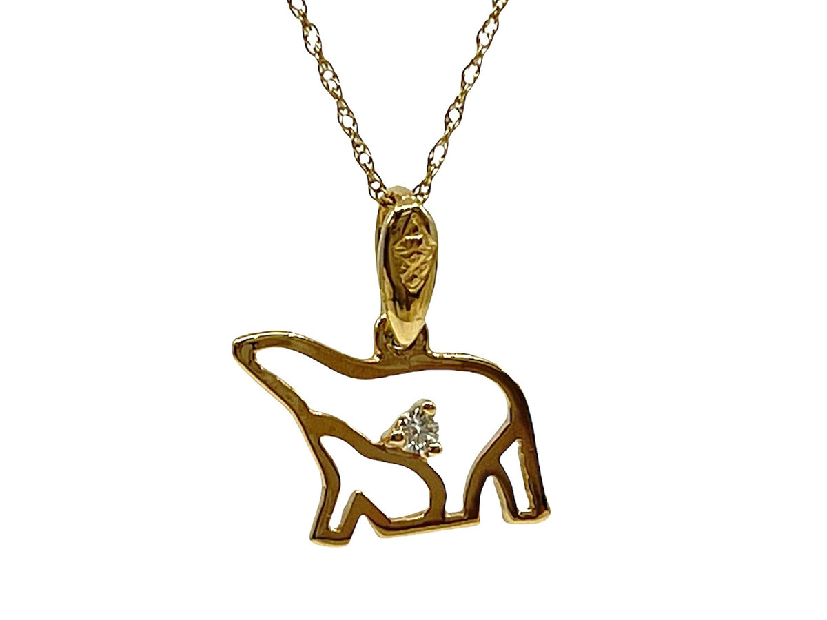 14K Yellow Gold 0.03cttw Diamond Mother and Cub Pendant