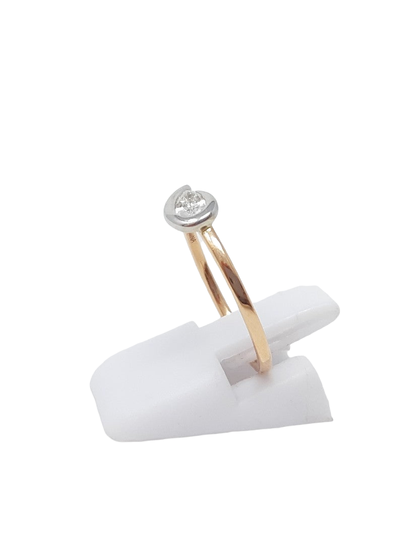 Anillo de diamantes de talla pera de 0,20 quilates en oro blanco y rosa de 10 quilates, tamaño 6,5