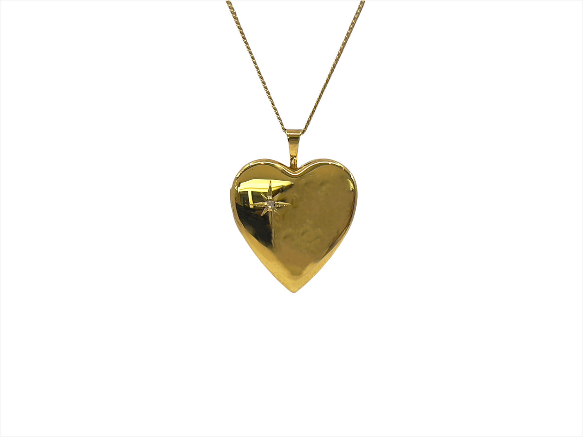 Medallón en forma de corazón de plata de ley 925 chapado en oro con circonita cúbica en diseño Starbust - 20 mm x 19 mm