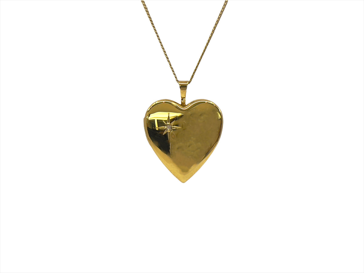 Gold Plated on 925 Sterling Silver Heart Shaped Locket with Cubic Zirconia set in Starbust Design - 20mm x 19mm