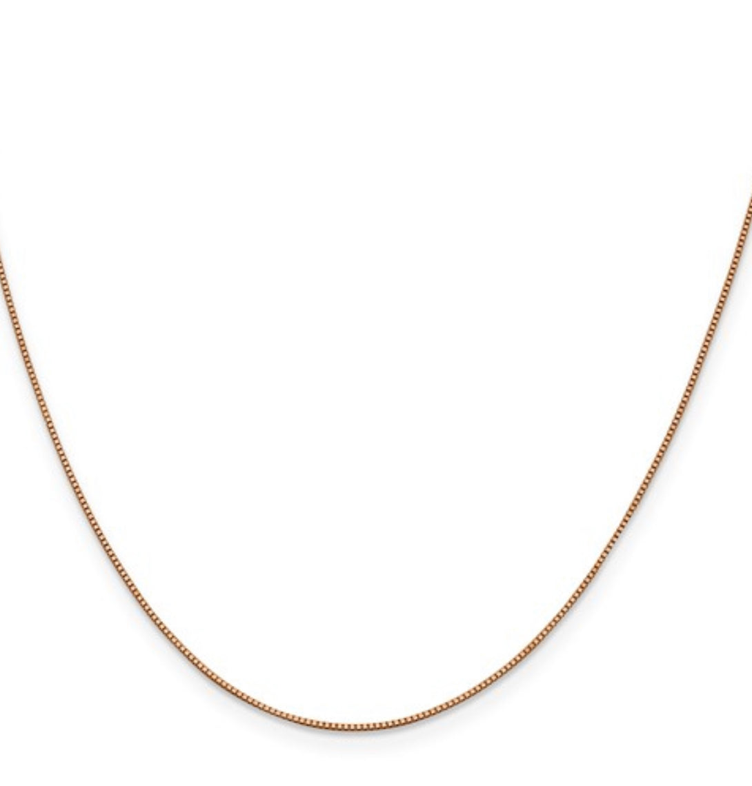 14K Rose Gold Box Chain with Lobster Clasp - 1.00 mm - Various Length