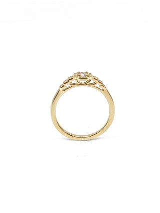 Anillo de compromiso con halo de diamantes canadienses de 0,40 quilates en oro amarillo de 10 quilates, tamaño 6,5