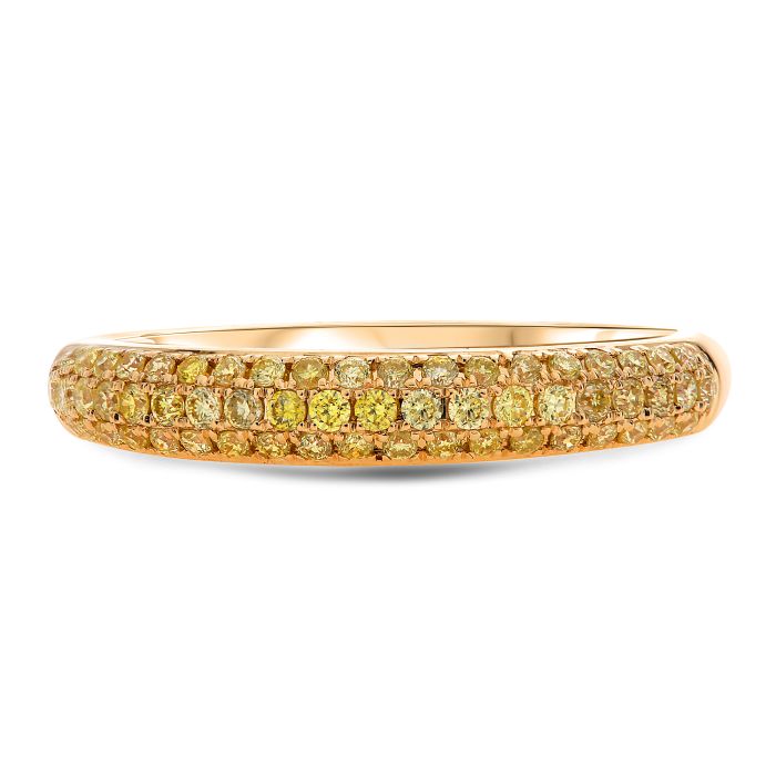 Banda de diamantes amarillos de lujo naturales de tres hileras de oro amarillo de 14 quilates