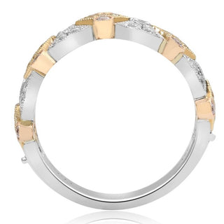 18K Tricolor Fancy Yellow, Pink and White Diamonds Geometric Band