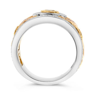 18K Tricolor Fancy Yellow, Pink and White Diamonds Band