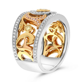 18K Tricolor Fancy Yellow, Pink and White Diamonds Band