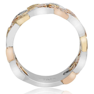 18K Tricolor Fancy Yellow & Pink Diamonds Floral Band