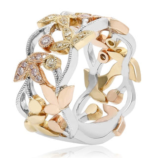 18K Tricolor Fancy Yellow & Pink Diamonds Floral Band