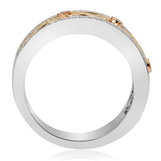 18K Tricolor Fancy Yellow, Pink and White Diamonds Wedding Band