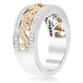 18K Tricolor Fancy Yellow, Pink and White Diamonds Wedding Band