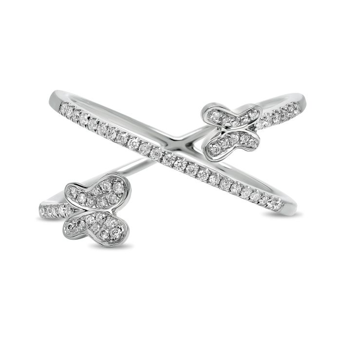 14K White, Yellow or Rose Gold 0.20cttw Diamond Butterfly Ring