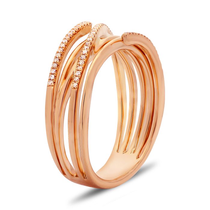 14K White, Yellow or Rose Gold 0.11cttw Diamond Overlapping Band