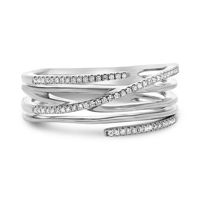 14K White, Yellow or Rose Gold 0.11cttw Diamond Overlapping Band