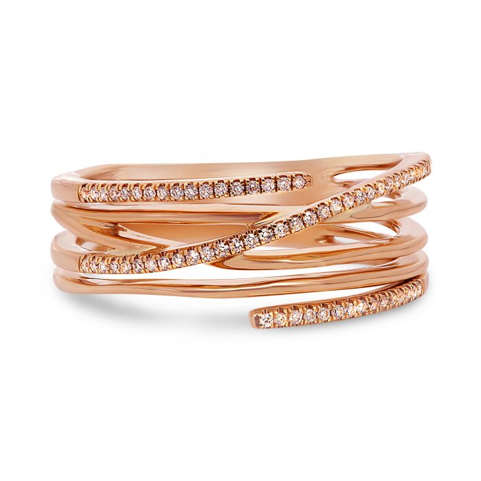 14K White, Yellow or Rose Gold 0.11cttw Diamond Overlapping Band