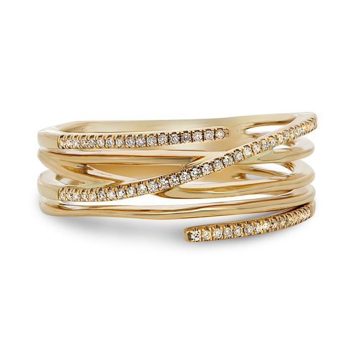 14K White, Yellow or Rose Gold 0.11cttw Diamond Overlapping Band