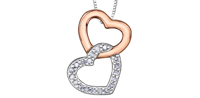 10K White &amp; Rose Gold 0.06cttw Diamond Pendant - 18&quot;