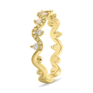 Banda de diamantes amarillos y blancos de lujo natural ondulado de oro amarillo de 14 quilates