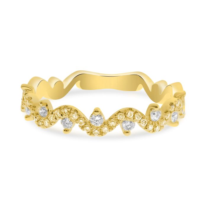Banda de diamantes amarillos y blancos de lujo natural ondulado de oro amarillo de 14 quilates