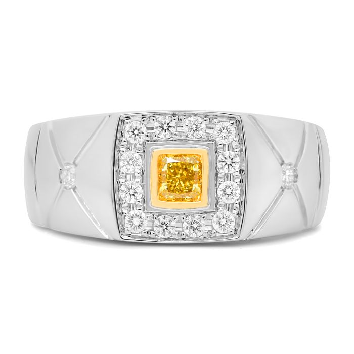 Anillo de diamantes amarillos y blancos de lujo natural en oro de 14 quilates en 2 tonos
