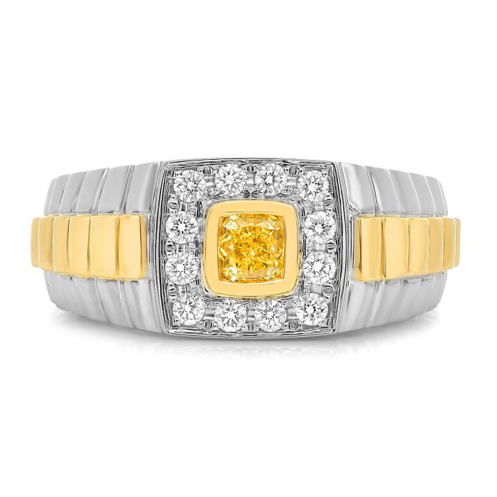 Anillo de diamantes amarillos y blancos de lujo natural en oro de 14 quilates en 2 tonos