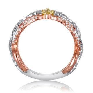 Anillo de diamantes amarillos y blancos de fantasía natural en oro blanco y rosa de 18 quilates