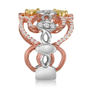 Anillo de diamantes amarillos y blancos de fantasía natural en oro blanco y rosa de 18 quilates