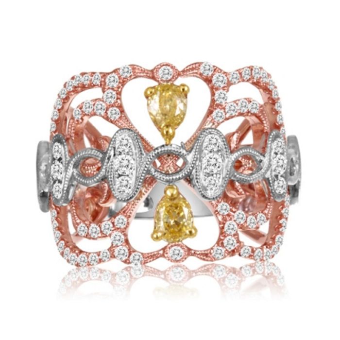 18K White and Rose Gold Natural Fancy Yellow &amp; White Diamond Ring
