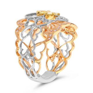 18K Tricolor Fancy Yellow & Pink Diamonds Band