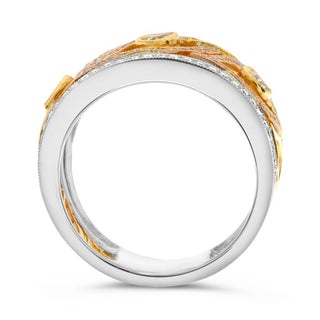 18K Tricolor Fancy Yellow, Pink and White Diamonds Band